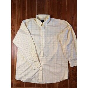 Joseph A Bank Mens Travelers Shirt XL Long Sleeve Yellow Windowpane Button Up
